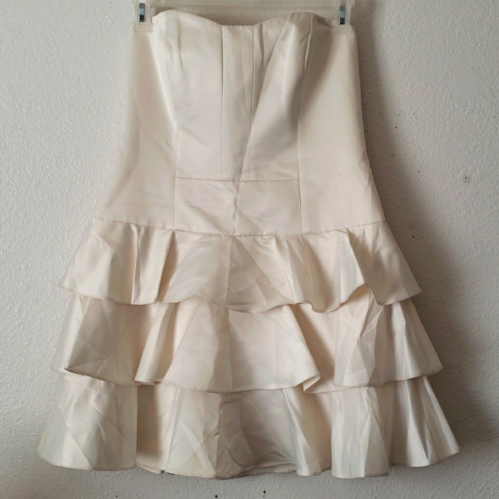 Calvin Klein Cream Satin Ruffle Skirt Formal Dress Size 12